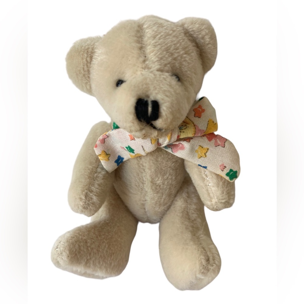 Annette Funicello Collectible Bear Cream White Jointed Bear with Bow 4"-5.5" VTG